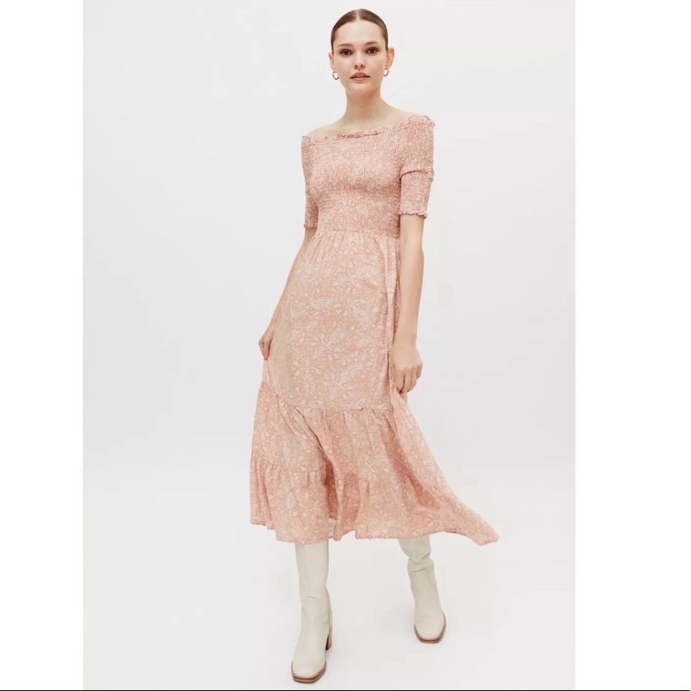 Urban Outfitters Dress Forum Smocked off the Shoulder Midi Dress- NWT